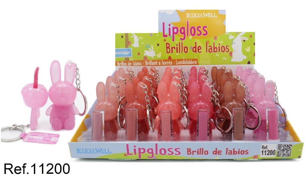Labial glossy conejito llavero 24u Leticia Well - Maquillaje de labios