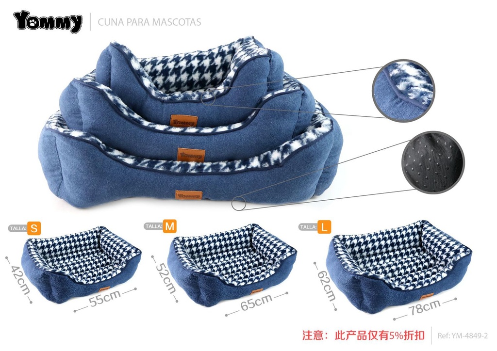 Cuna con tela de camuflaje y pelaje de conejo gris 3 piezas - Diseño excepcional para mascotas