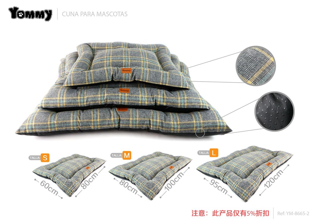 Colchoneta de perro de tela a cuadros marrón 3 piezas - Accesorios cómodos para mascotas