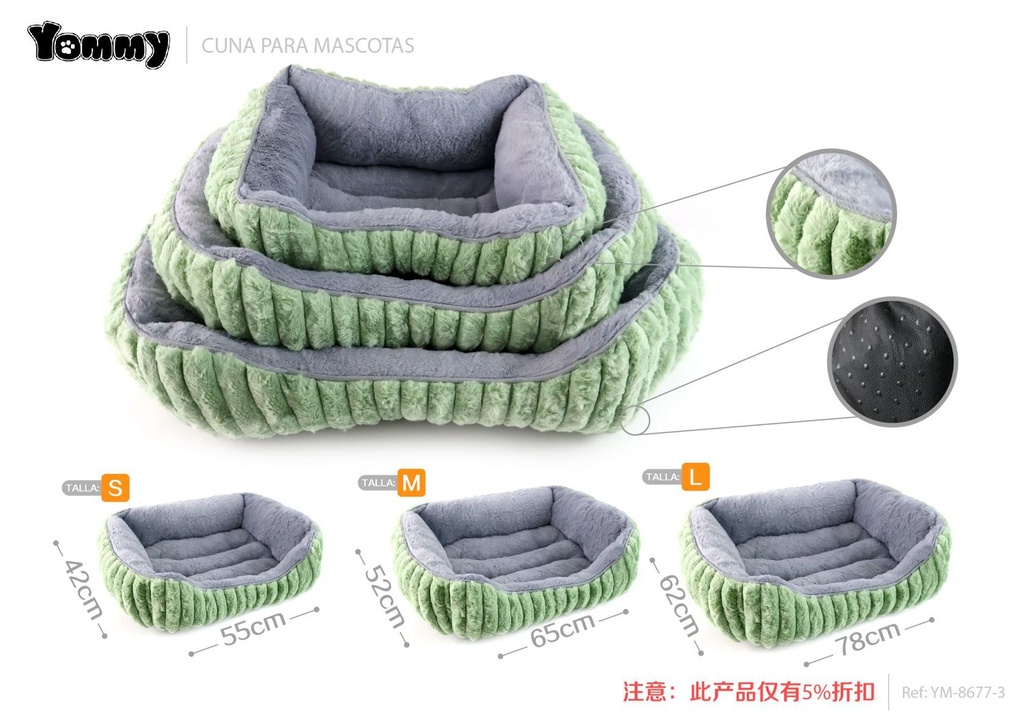 Colchoneta de pelaje de conejo verde frijol 3 piezas - Diseño moderno y suave para mascotas