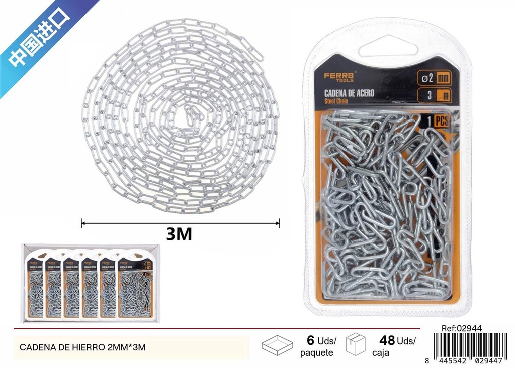 Cadena de hierro 2mm x 3m - Ferretería y construcción
