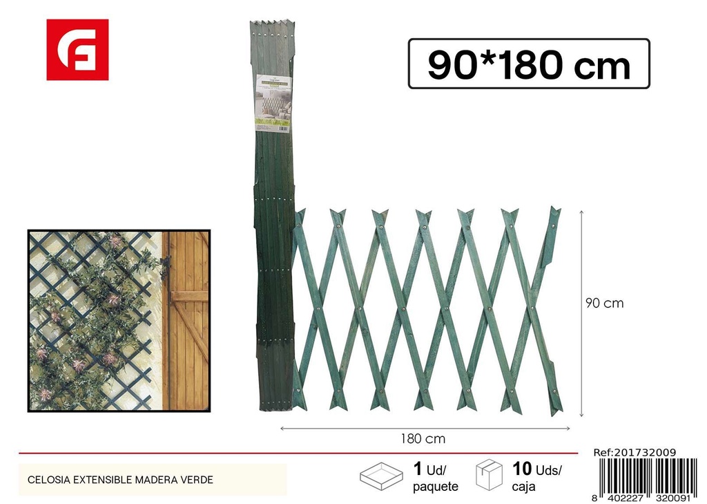 Celosía extensible de madera verde - Diseño funcional para exteriores
