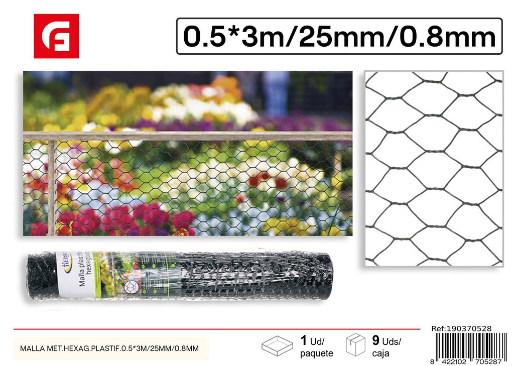 Malla plástica hexagonal 0.5*3m con 25mm de agujero y 0.8mm de diámetro - Accesorios para jardín