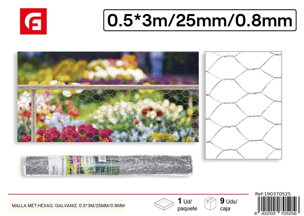 Malla metálica hexagonal galvanizada 0.5*3m con 25mm de agujero y 0.8mm de diámetro - Accesorios para jardín