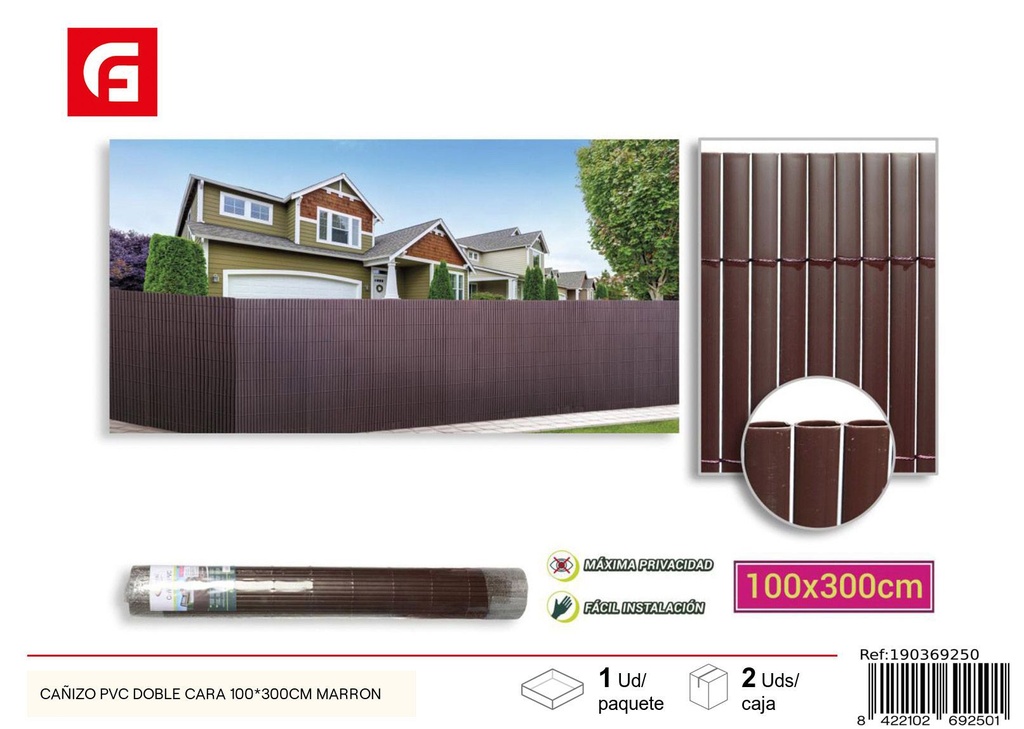 Cañizo PVC doble cara 100 x 300 cm marrón - Jardín y mallas