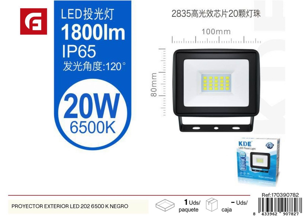 Proyector exterior LED 202 6500K negro - Iluminación exterior