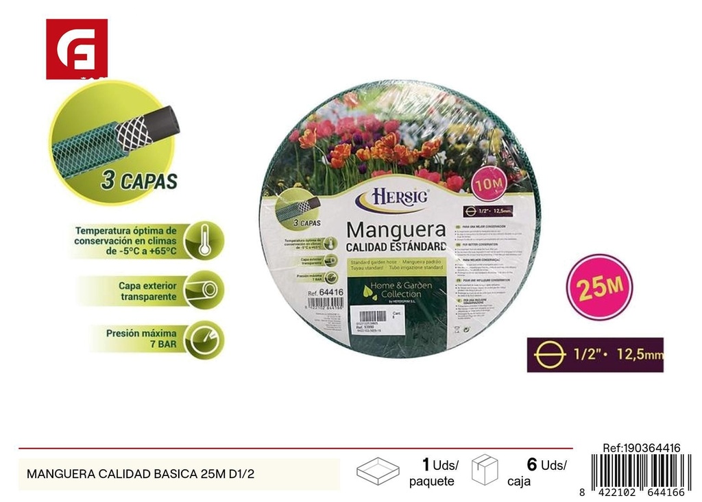 Manguera calidad básica 25m D1/2 - Accesorios de jardín y mangueras