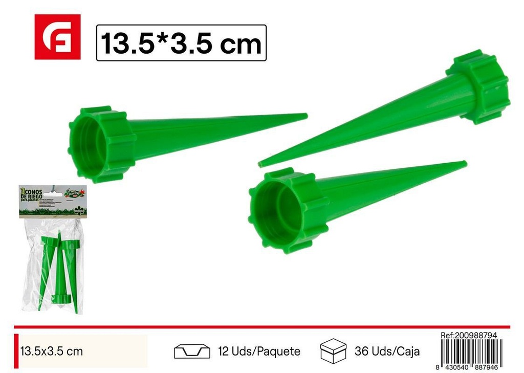 Cono de riego x3 para plantas 13.5x3.5cm - Accesorios de jardín y riego