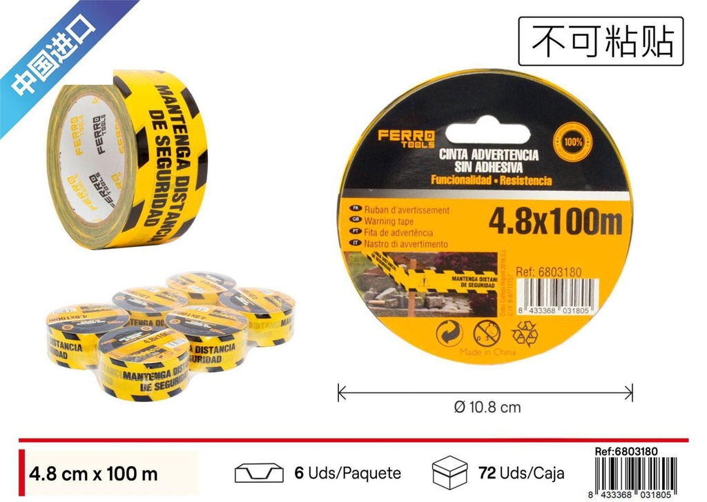 Cinta advertencia de 4.8 cm x 100 m - Herramientas de ferretería y advertencia