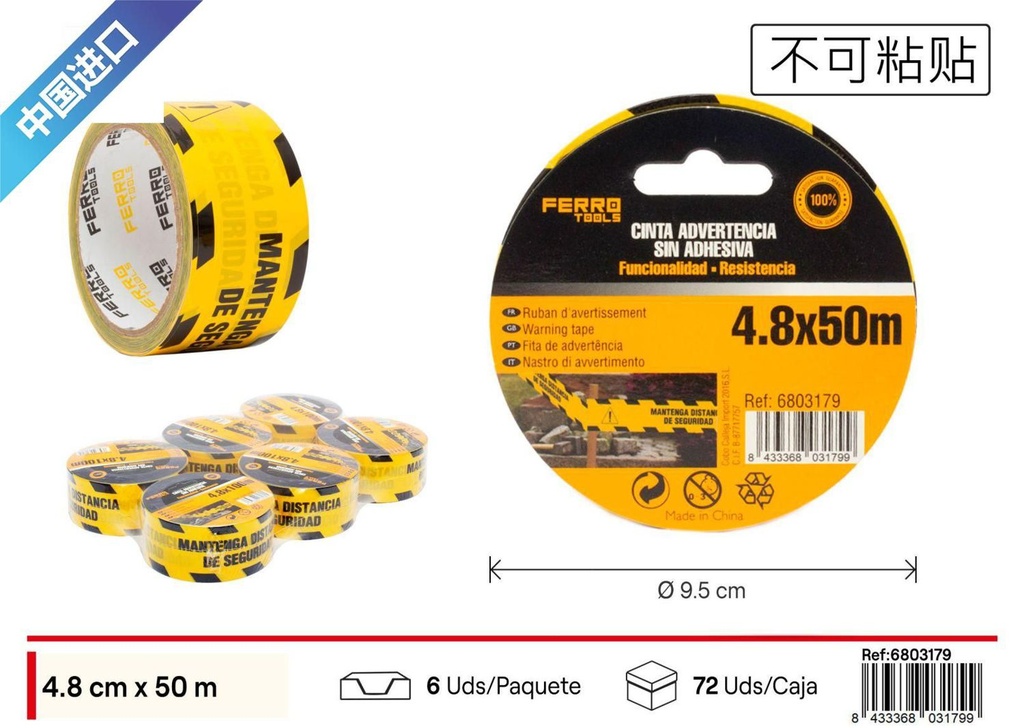 Cinta advertencia de 4.8 cm x 50 m - Herramientas de ferretería y advertencia