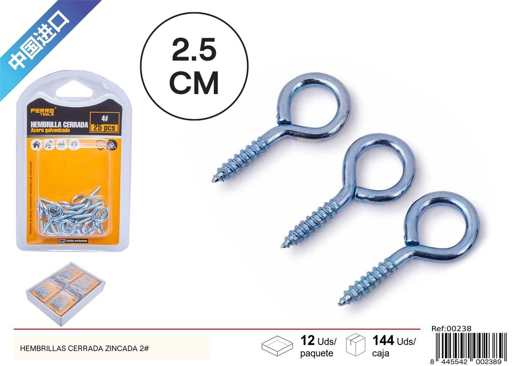 Hembrillas cerradas zincadas 4# - Accesorios de ferretería y ganchos