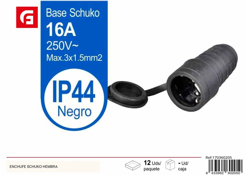 Enchufe Schuko Hembrado - Suministros Eléctricos y Conectores