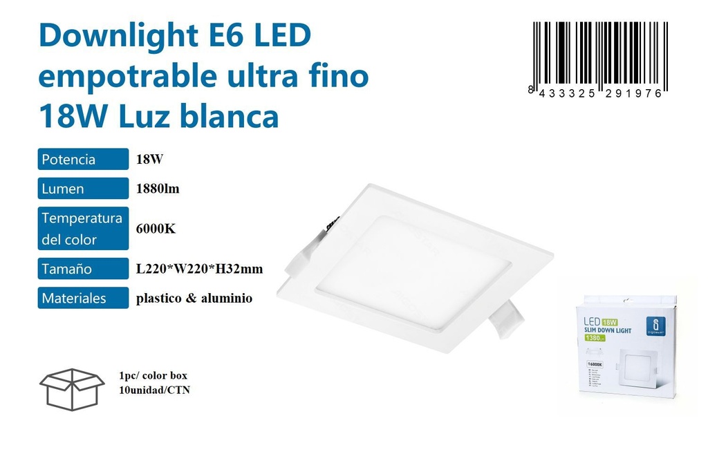 LED E6 Empotrable Ultra Fino 18W Luz Blanca 6000K - Iluminación y Plafones