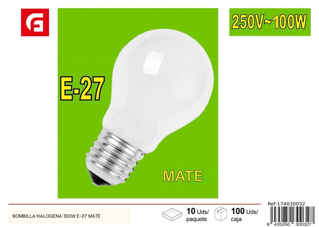 Bombilla Halógena 100W E-27 Mate - Iluminación y Bombillas