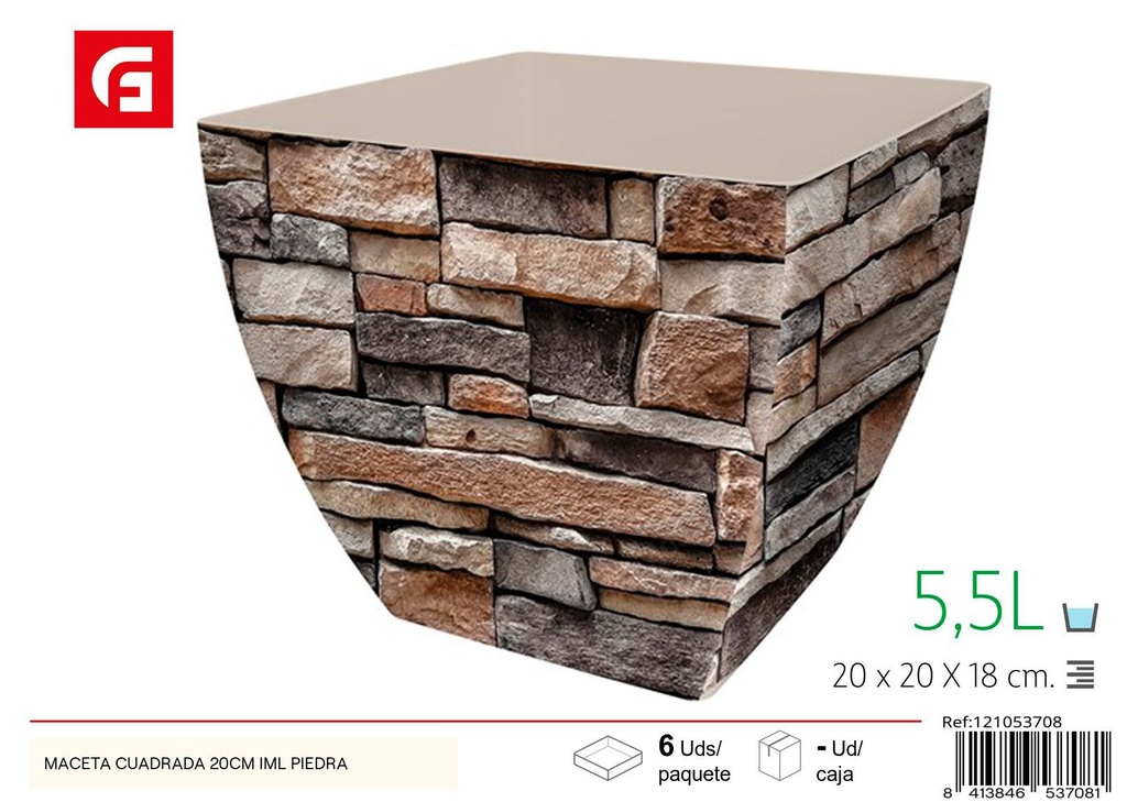 Maceta cuadrada IML piedra 20 cm - Jardinería y decoración del hogar
