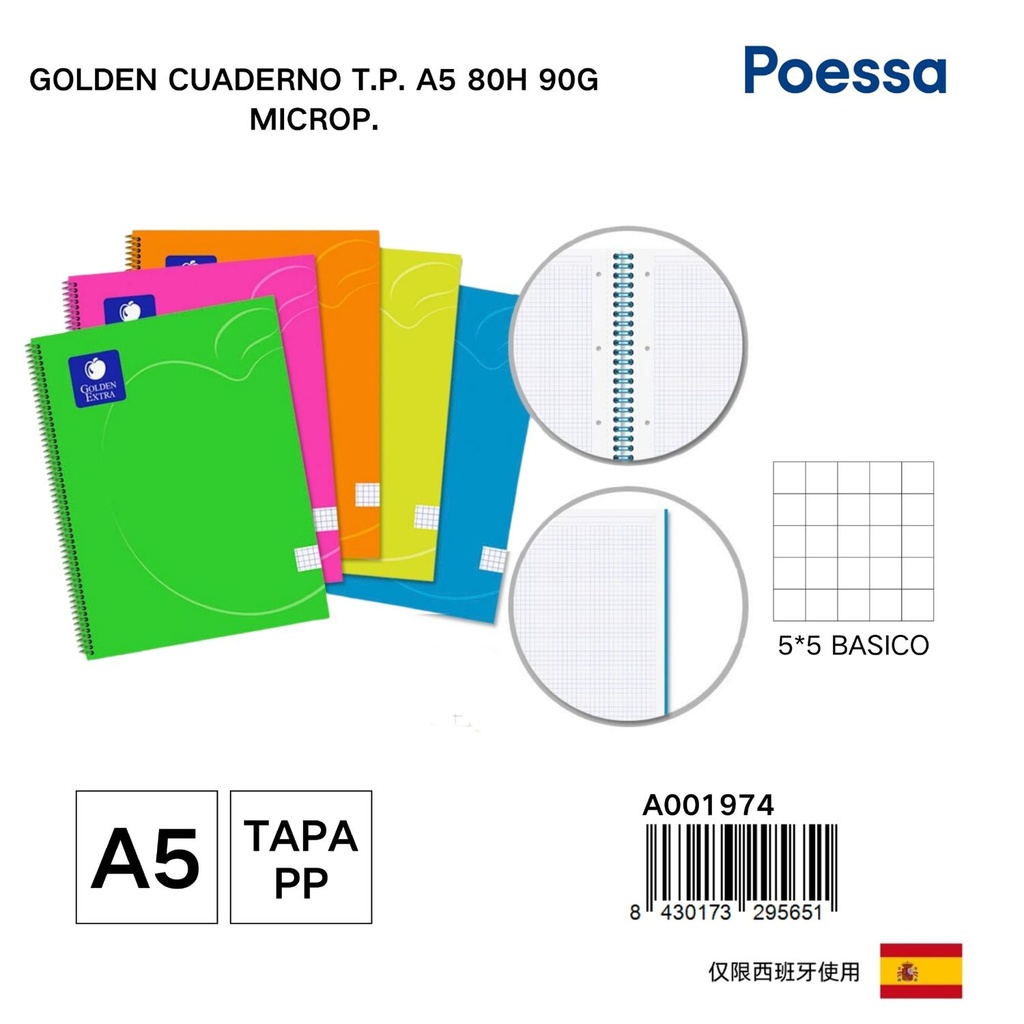 Cuaderno T.P. A5 80 hojas 90g microp. con cubierta de plástico - Cuadernos escolares y de oficina