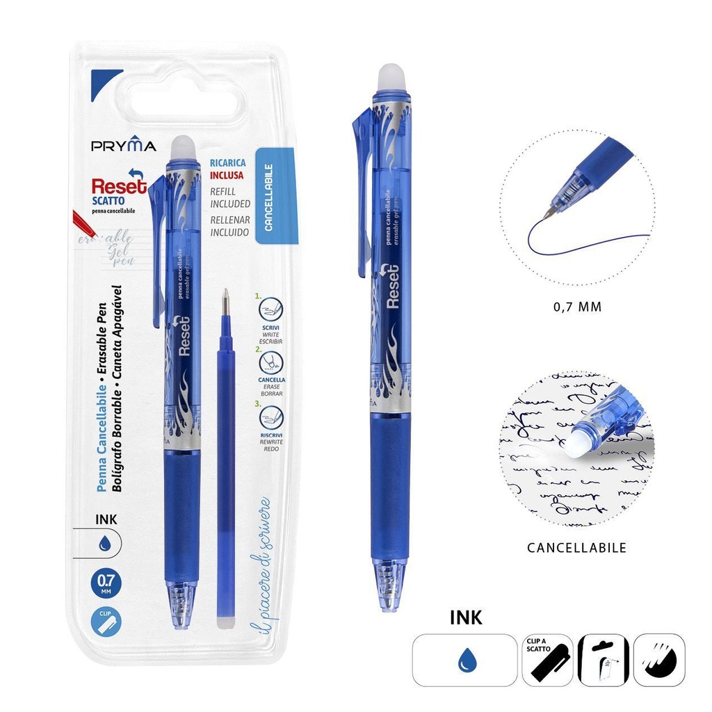 Bolígrafo borrable 0.7mm + recambio azul - Utensilios de escritura