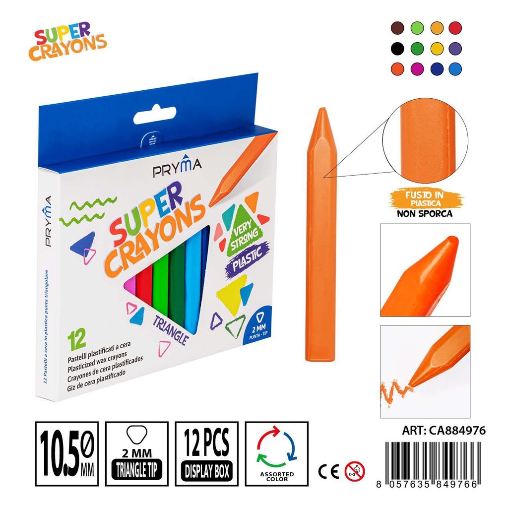 Lápices de cera triangular 10.5x99mm 12 piezas - Utensilios de arte