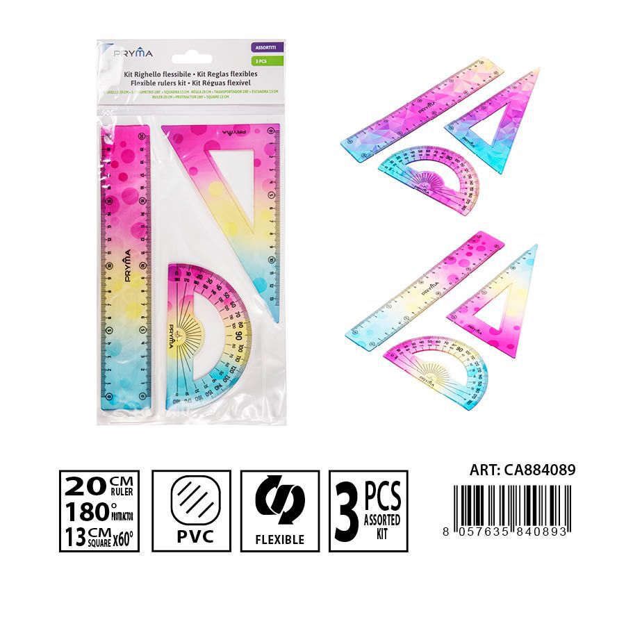 Kit de reglas flexibles 20 cm - Material de papelería escolar