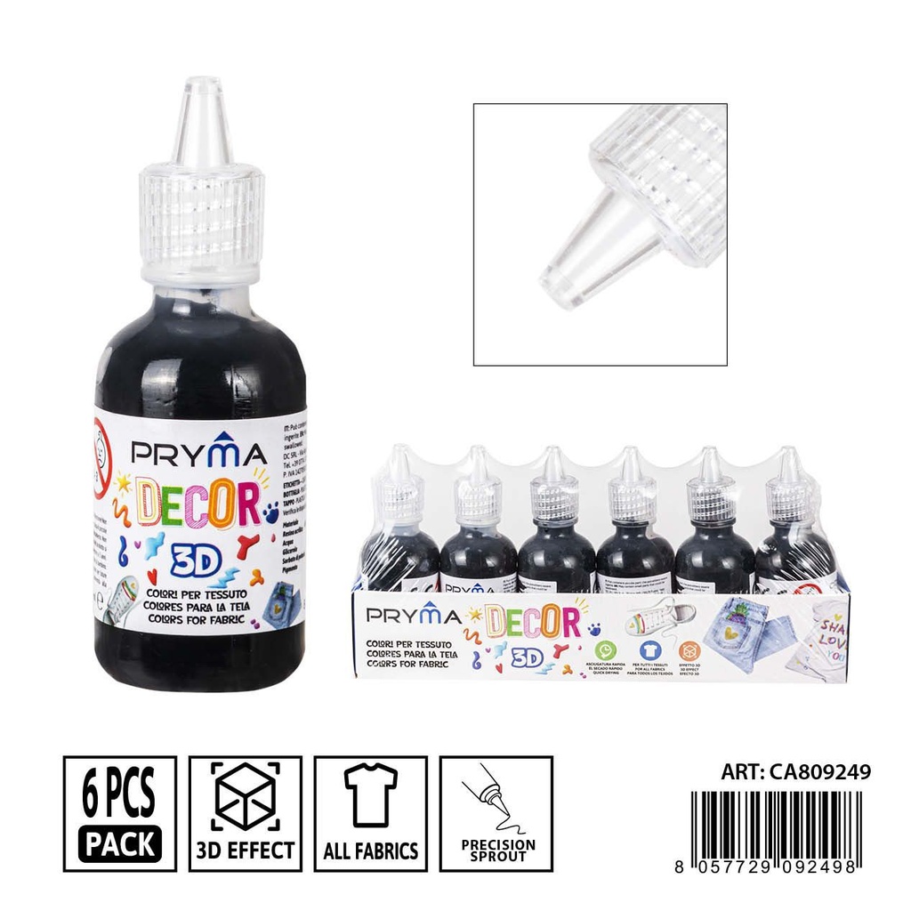 Pintura 3D textil 30ml negro - Pinturas y tintes