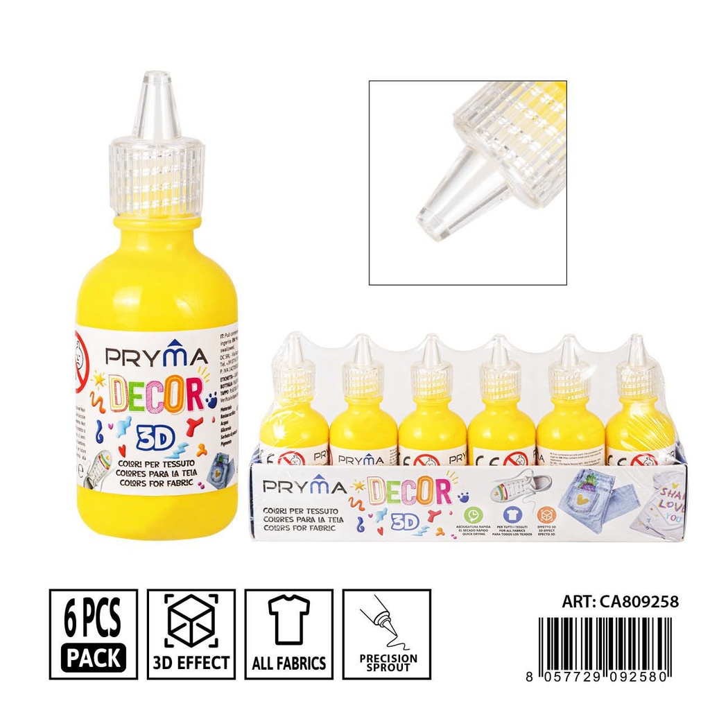 Pintura 3D textil 30ml amarillo - Pinturas y tintes