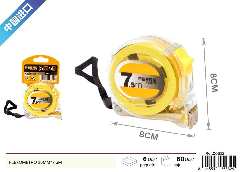 Flexómetro transparente con cabeza magnética 25mm*7.5m - Herramientas de medición
