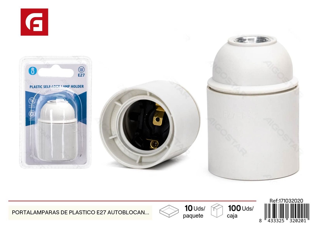 Portalámparas de plástico E27 autoblokante - Suministros eléctricos y casquillos
