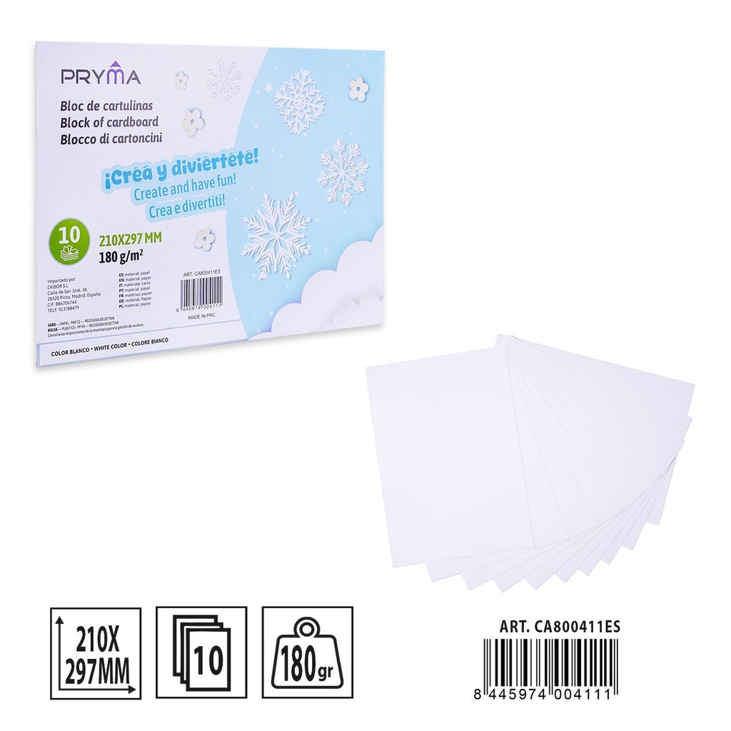 CARTULINA A4 10FF blanca 180G 210X297MM - Material para manualidades