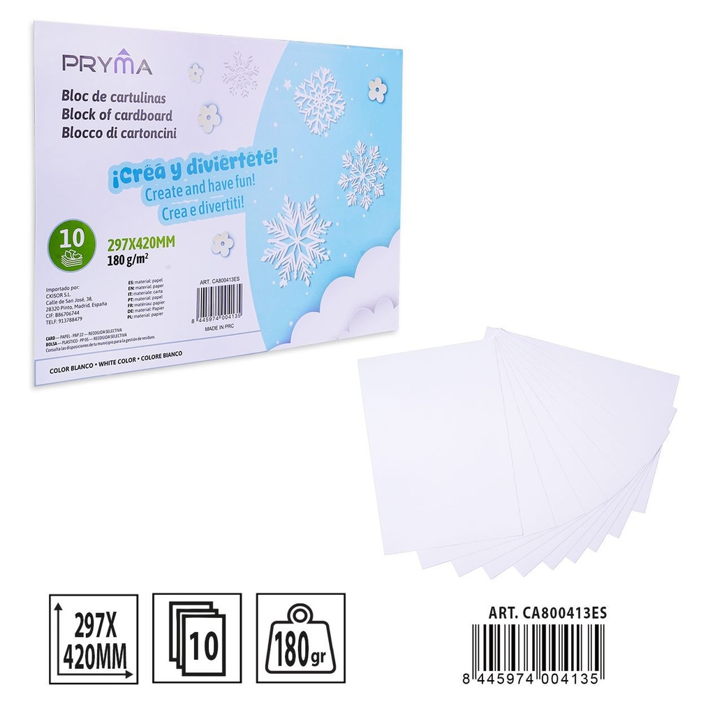 CARTULINA 10FF blanca 180G 297X420MM - Material para manualidades