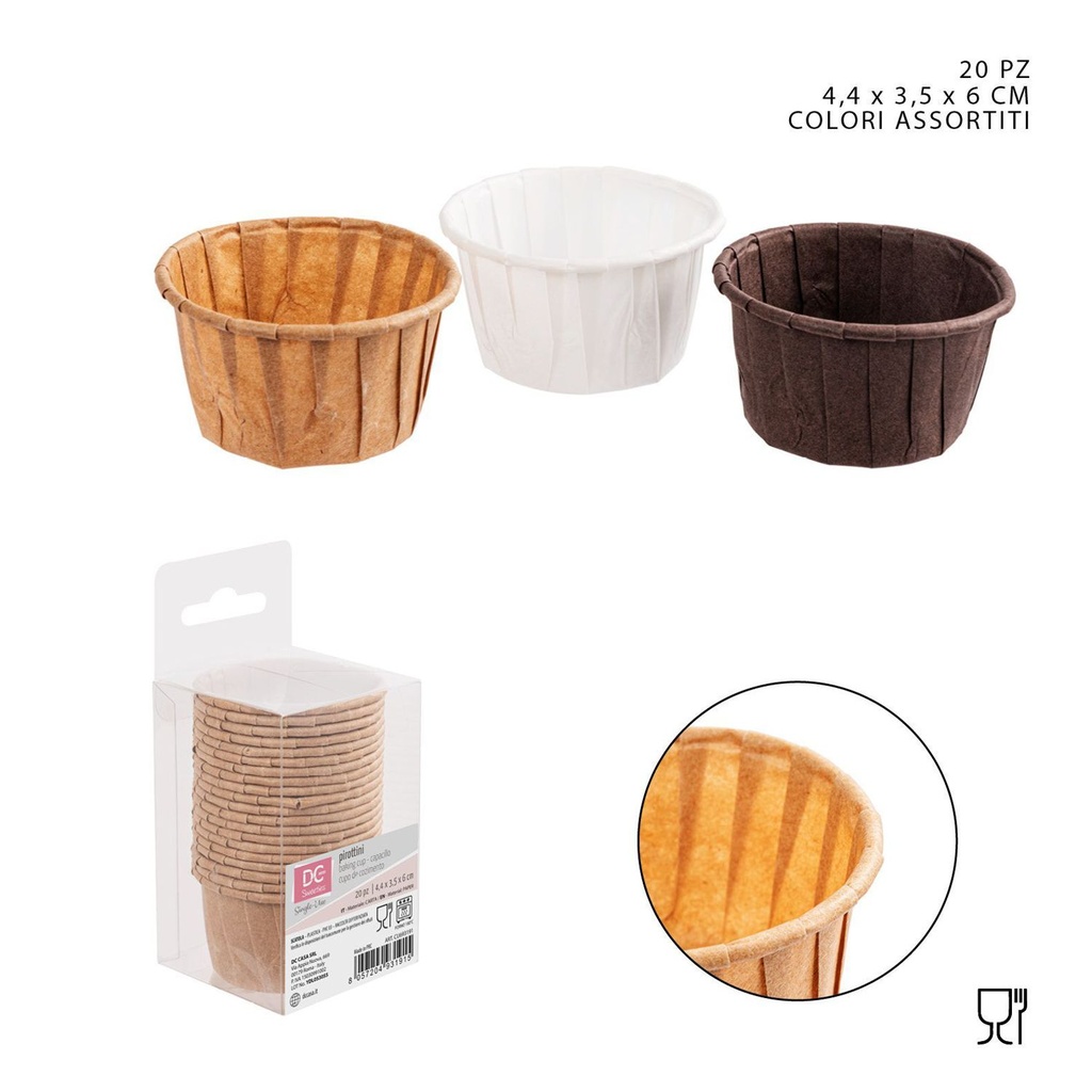 Moldes de papel para magdalenas 4.4x3.5 cm 20 piezas - Utensilios de repostería