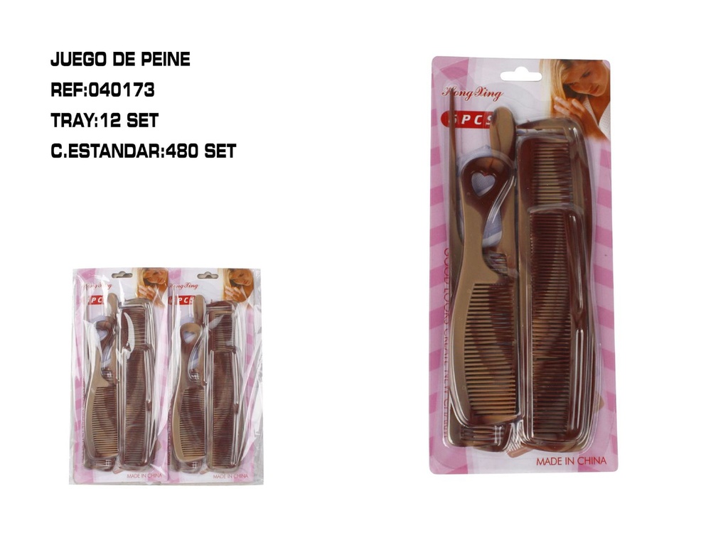 Juego de peines 6p 12/u - Accesorios para el cuidado del cabello