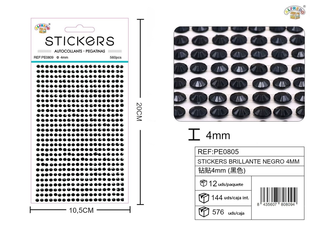 Sticker brillante negro 4 mm 10,5x20 cm - Pegatinas decorativas de diamantes y perlas