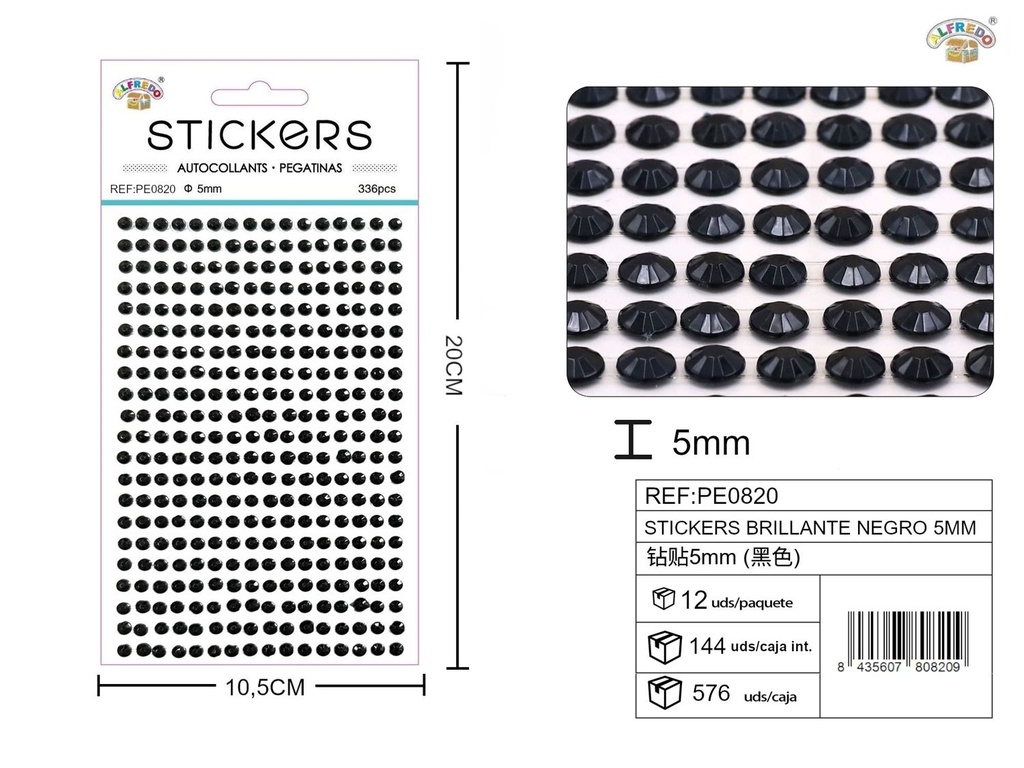 Sticker brillante negro 5 mm 10,5x20 cm - Pegatinas decorativas de diamantes y perlas