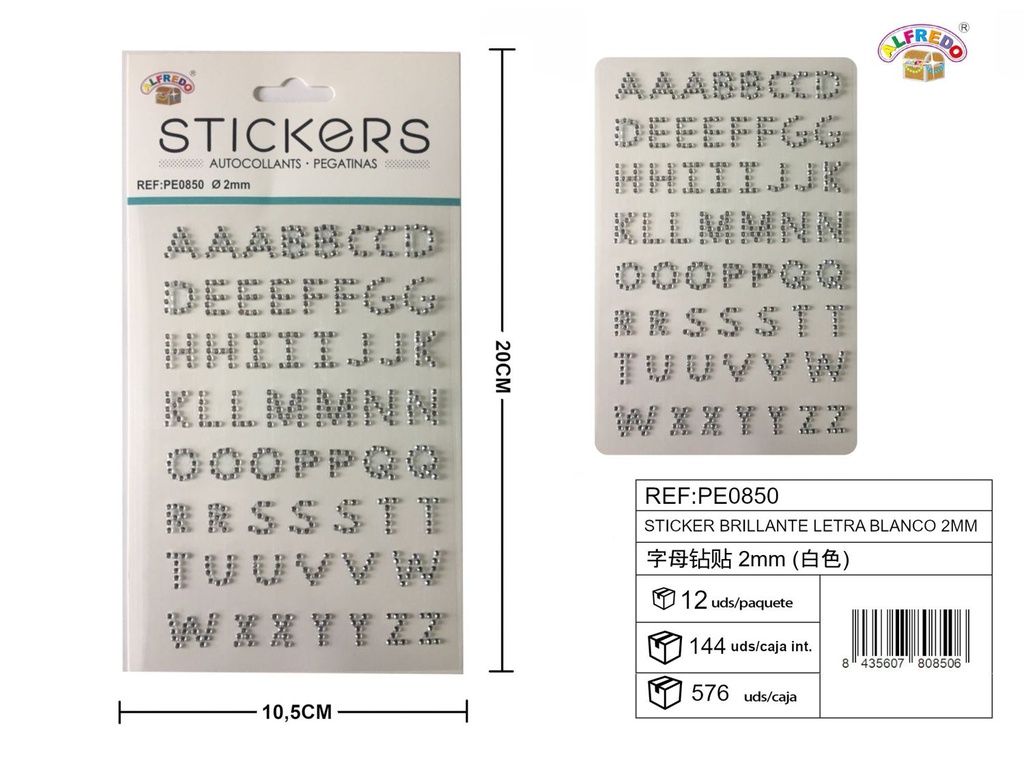 Sticker brillante letra blanca 2 mm 10,5x20 cm - Pegatinas decorativas de diamantes y perlas