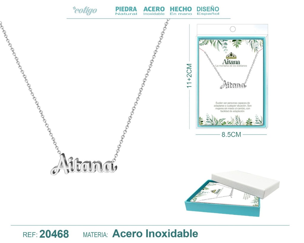 Collar personalizado nombre Aitana en acero plateado - Joyería y accesorios