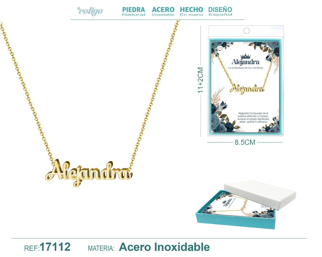 Collar personalizado nombre Alejandra en acero dorado - Joyería y accesorios