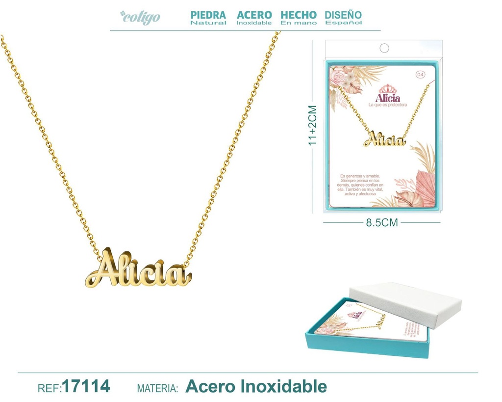 Collar personalizado nombre Alicia en acero dorado - Joyería y accesorios