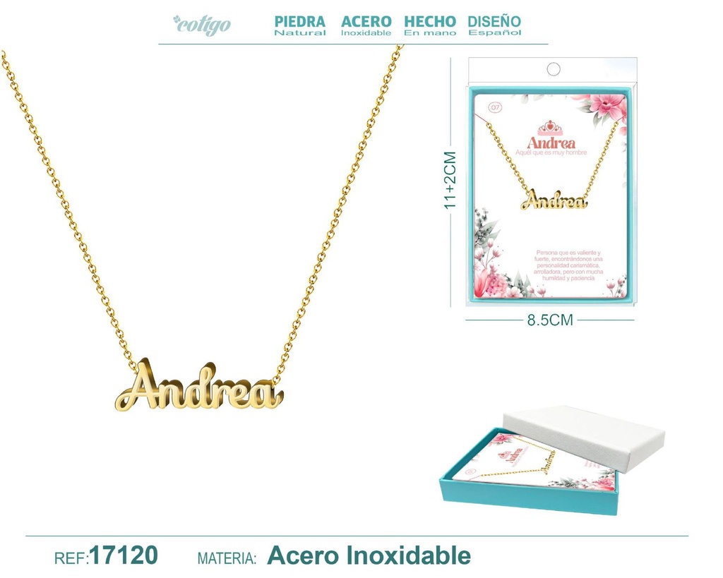 Collar personalizado nombre Andrea en acero dorado - Joyería y accesorios