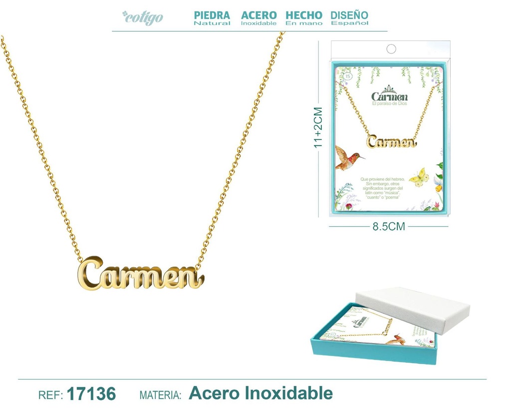 Collar personalizado nombre Carmen en acero dorado - Joyería y accesorios