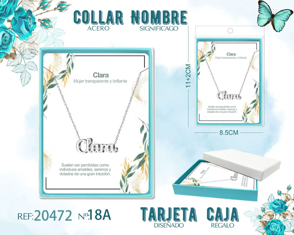 Collar personalizado nombre Clara en acero plateado - Joyería y accesorios