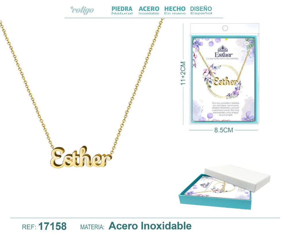 Collar personalizado nombre Esther en acero dorado - Joyería y accesorios