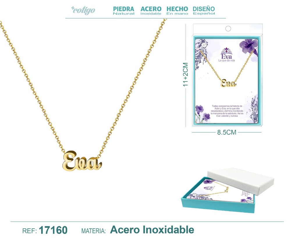 Collar personalizado nombre Eva en acero dorado - Joyería y accesorios