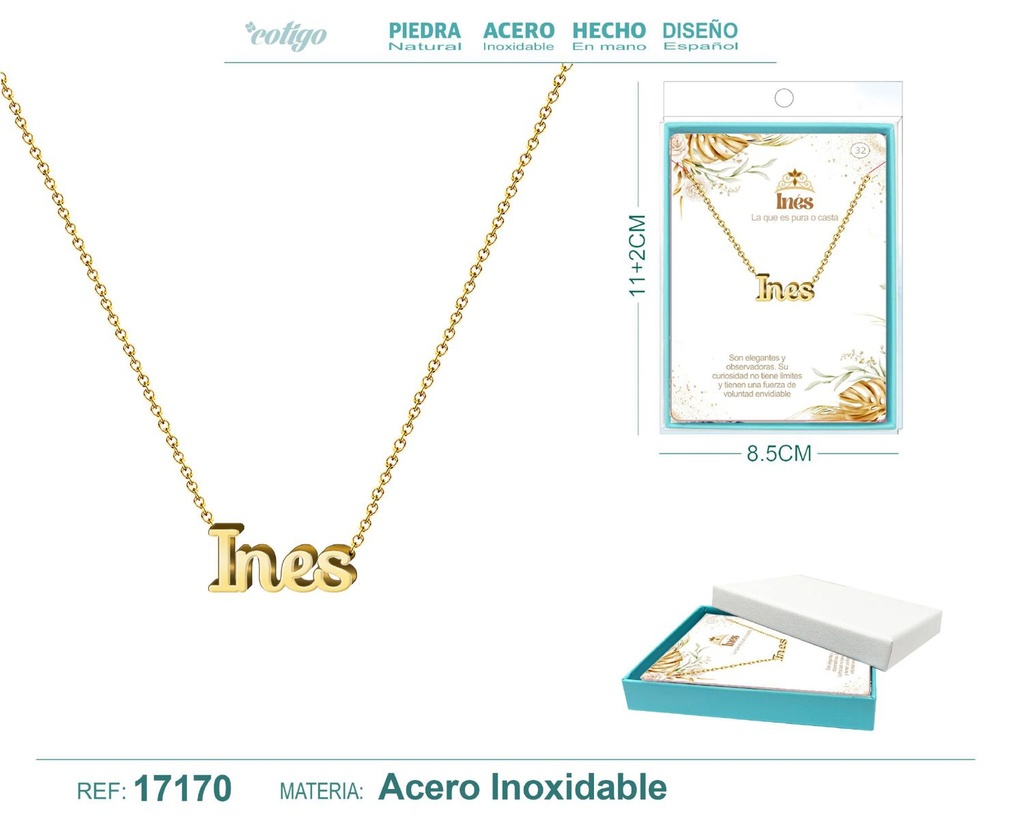 Collar personalizado nombre Inés en acero dorado - Joyería y accesorios
