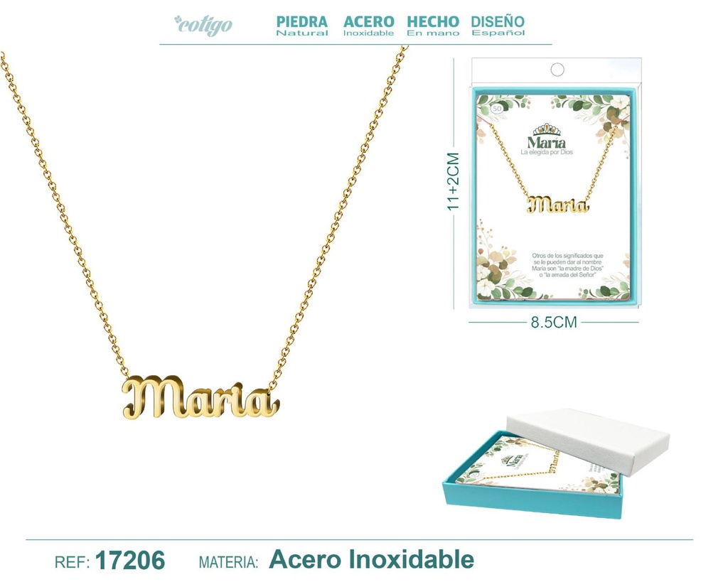 Collar personalizado nombre María en acero dorado - Joyería y accesorios