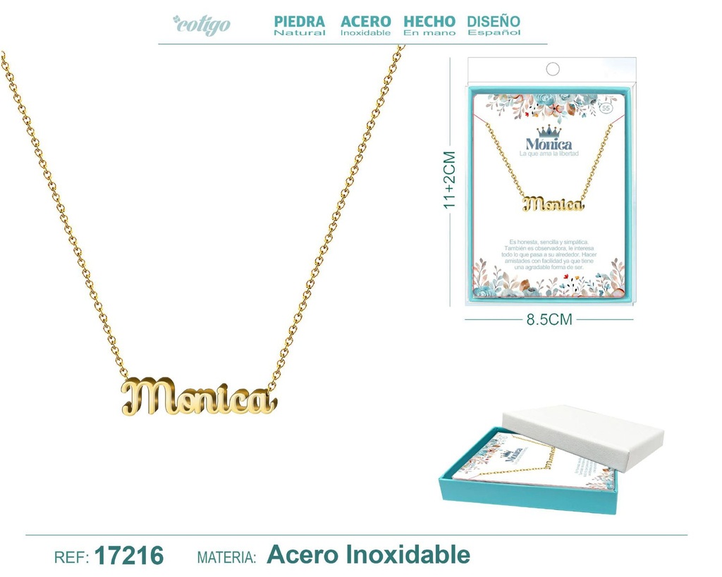 Collar personalizado nombre Mónica en acero dorado - Joyería y accesorios