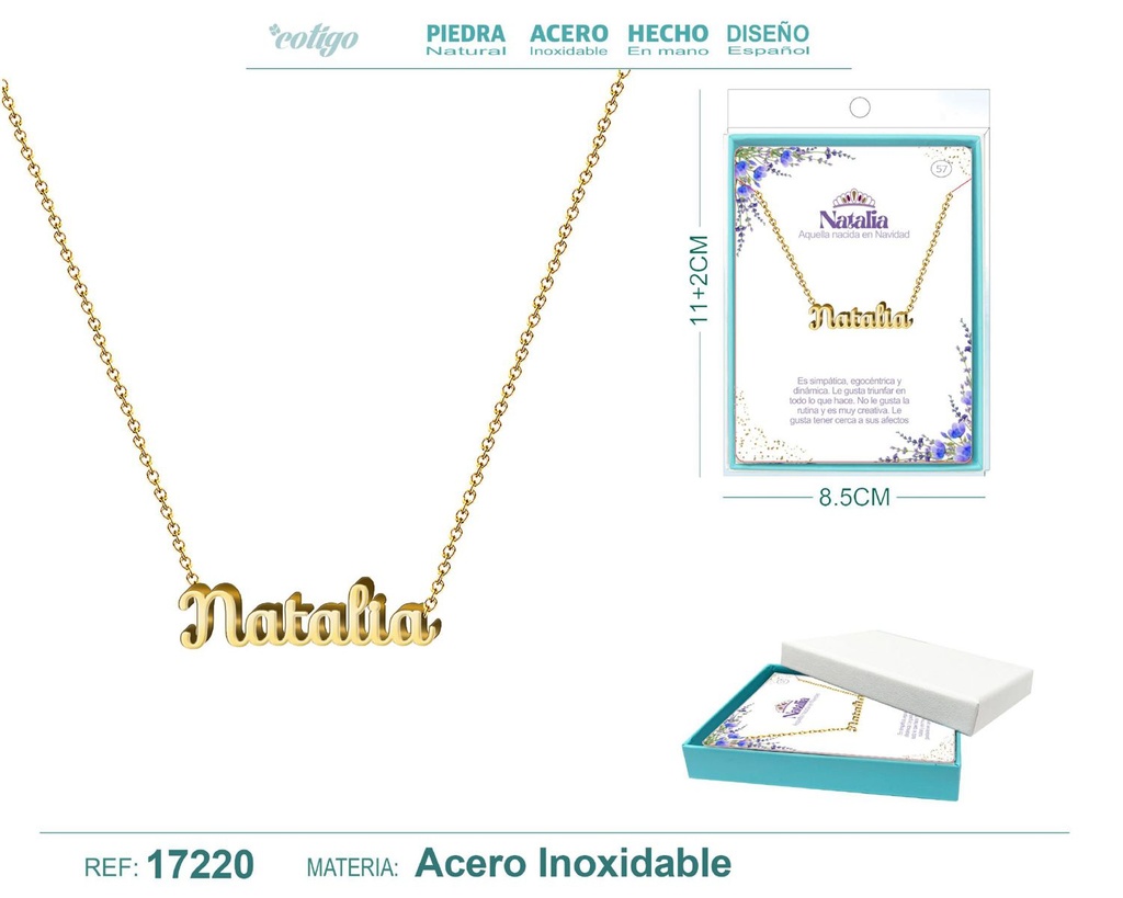 Collar personalizado nombre Natalia en acero dorado - Joyería y accesorios