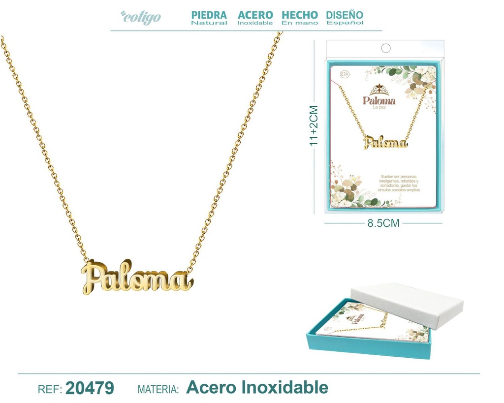 Collar personalizado nombre Paloma en acero dorado - Joyería y accesorios