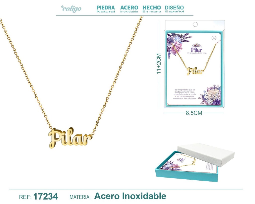 Collar personalizado nombre Pilar en acero dorado - Joyería y accesorios