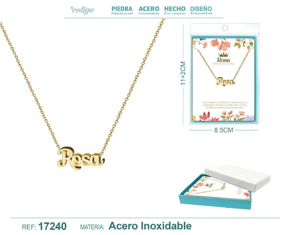 Collar personalizado nombre Rosa en acero dorado - Joyería y accesorios