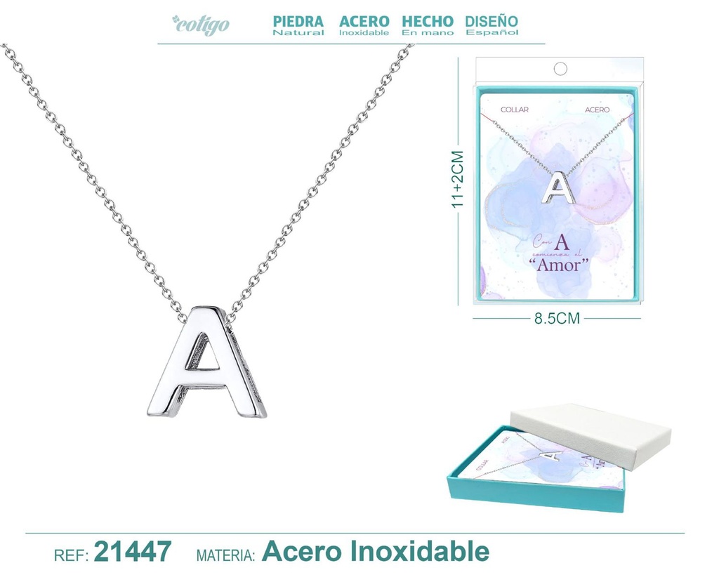 Collar letra A en acero plateado - Joyería y accesorios